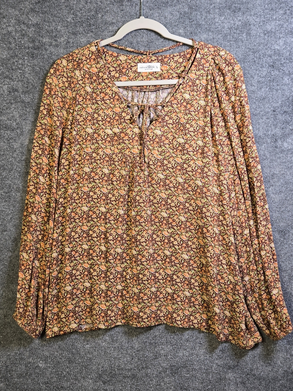 Natural Life Top Womens L Brown Orange Wildflower Boho Hippie Prairie